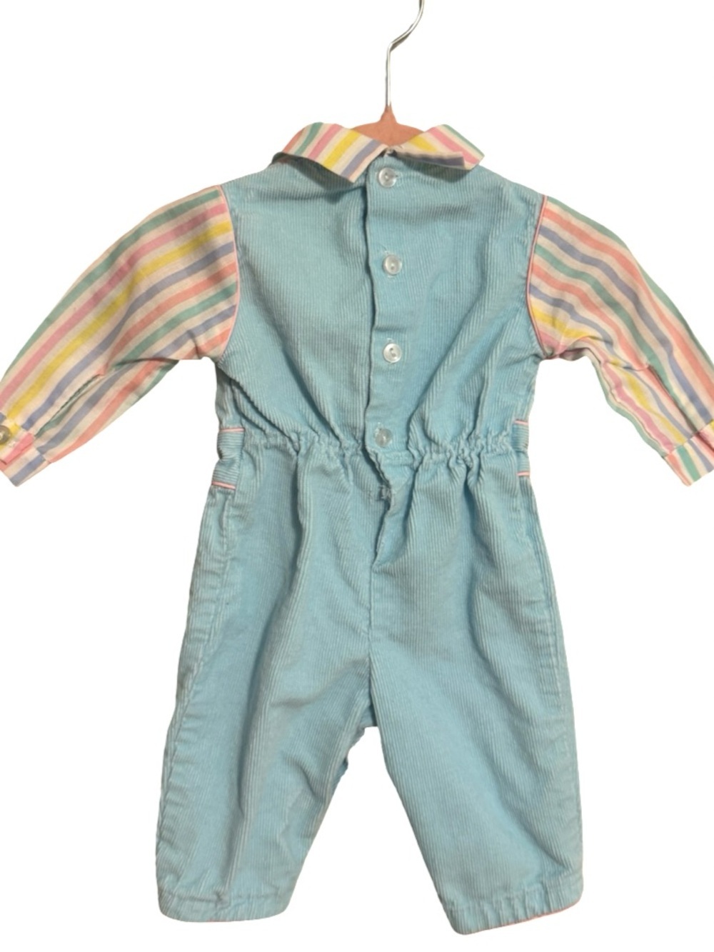 Vintage Style Baby Girls Cupcake Romper Blue Pastel Stripes Long Sleeve 0-3M? - Picture 4 of 6